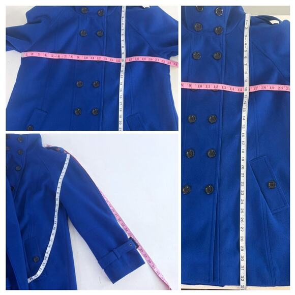 Royal Blue Double Breasted High Funnel Neck Oversized Pea Coat Sz XL - Picture 5 of 9